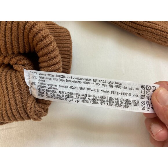 ZARA Women's Medium Brown Camel Mock Neck Long Sleeve Knit Sweater Cozy Fall - Picture 4 of 8